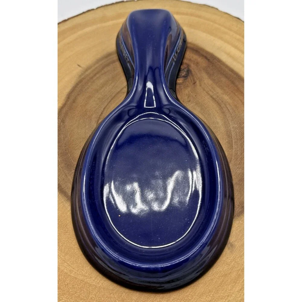 Le Creuset Blue Stoneware Enamel Spoon Rest/Holder, Royal Blue Kitchen Ware 9”